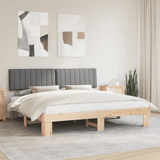 Estrutura de Cama de casal moderno com Cabeceira Estofada Cinzento-claro