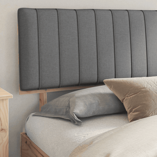 Estrutura de Cama de casal moderno com Cabeceira Estofada Cinzento-claro