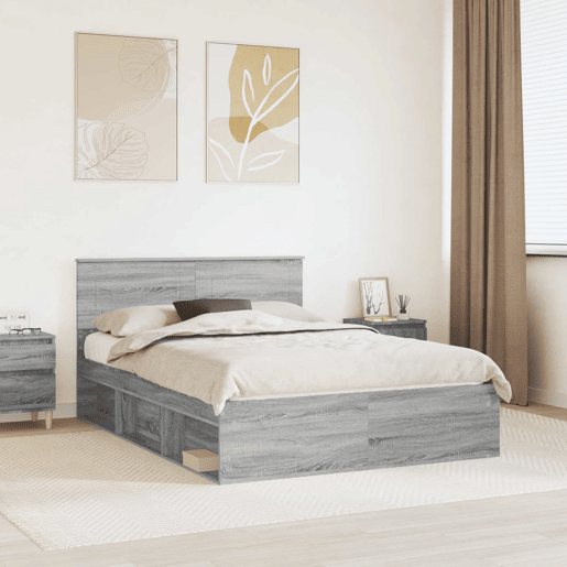 Estrutura De Cama De Casal Moderno - Cinza Sonoma 160 x 200 cm Madeira processada
