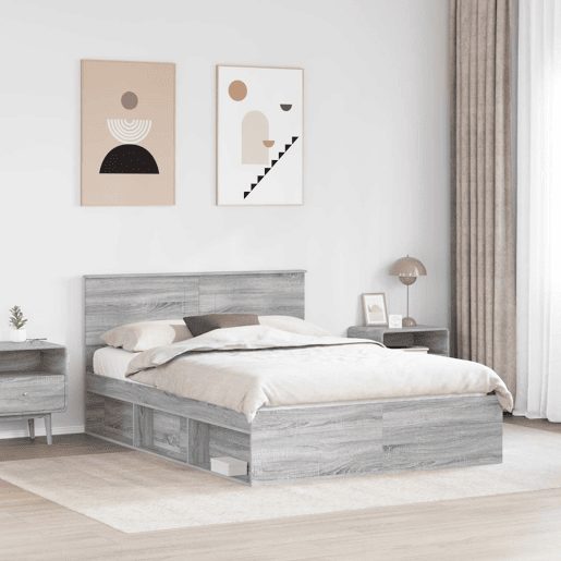 Estrutura De Cama De Casal Moderno - Cinza Sonoma 160 x 200 cm Madeira processada