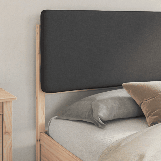 Estrutura de Cama de casal moderno com Cabeceira Estofada Cinza Escuro