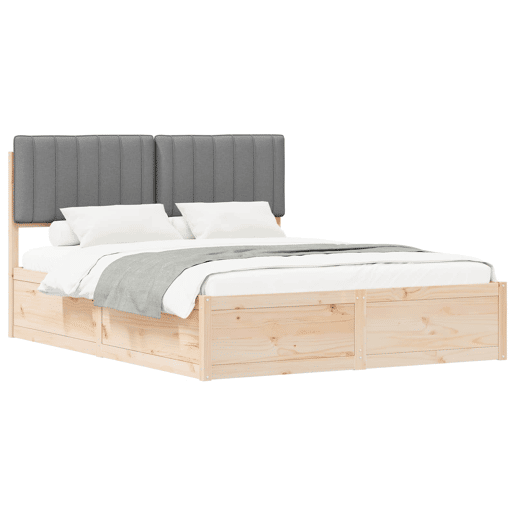 Estrutura de Cama de casal moderno com Cabeceira Estofada Cinzento-claro