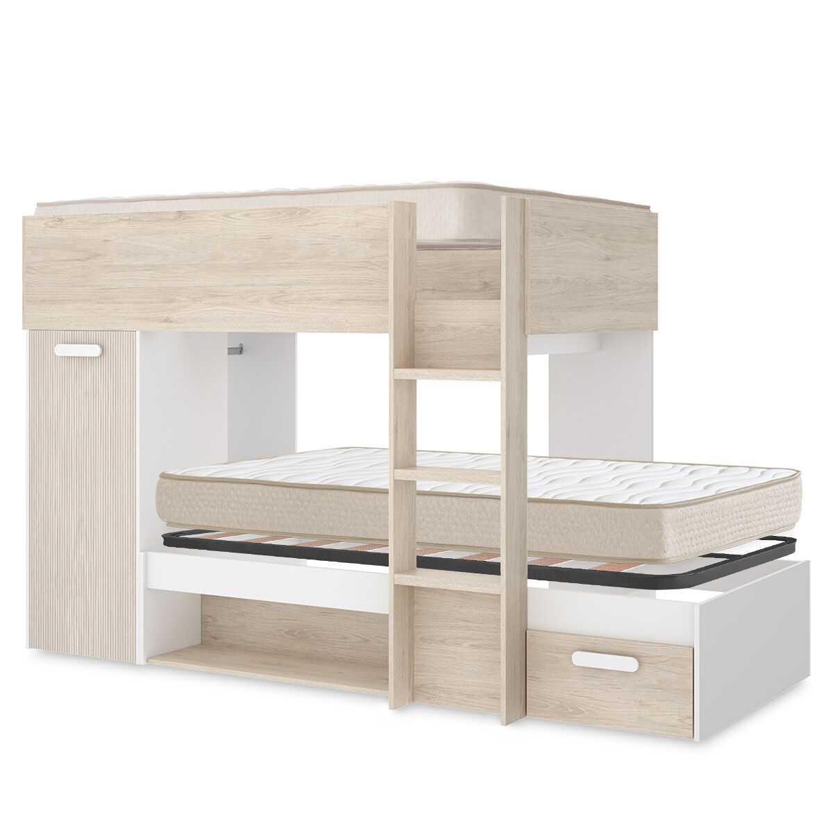 Pack Cama tren Kos, 1 Somier, 2 Colchones viscoelásticos Nova