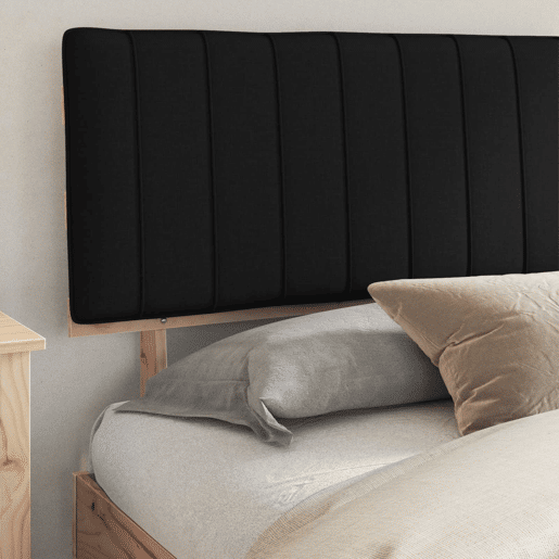 Estrutura de Cama de casal moderno com Cabeceira Estofada Preto 200 x 200 cm