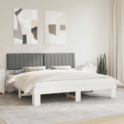 Estrutura de Cama de casal moderno com Cabeceira Estofada Cinzento-claro