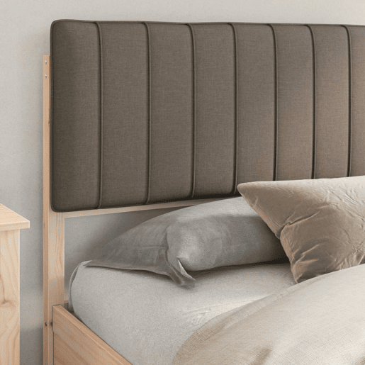 Estrutura de Cama de casal moderno com Cabeceira Estofada Cinzento-acastanhado
