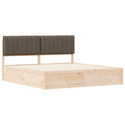 Estrutura de Cama de casal moderno com Cabeceira Estofada Cinzento-acastanhado