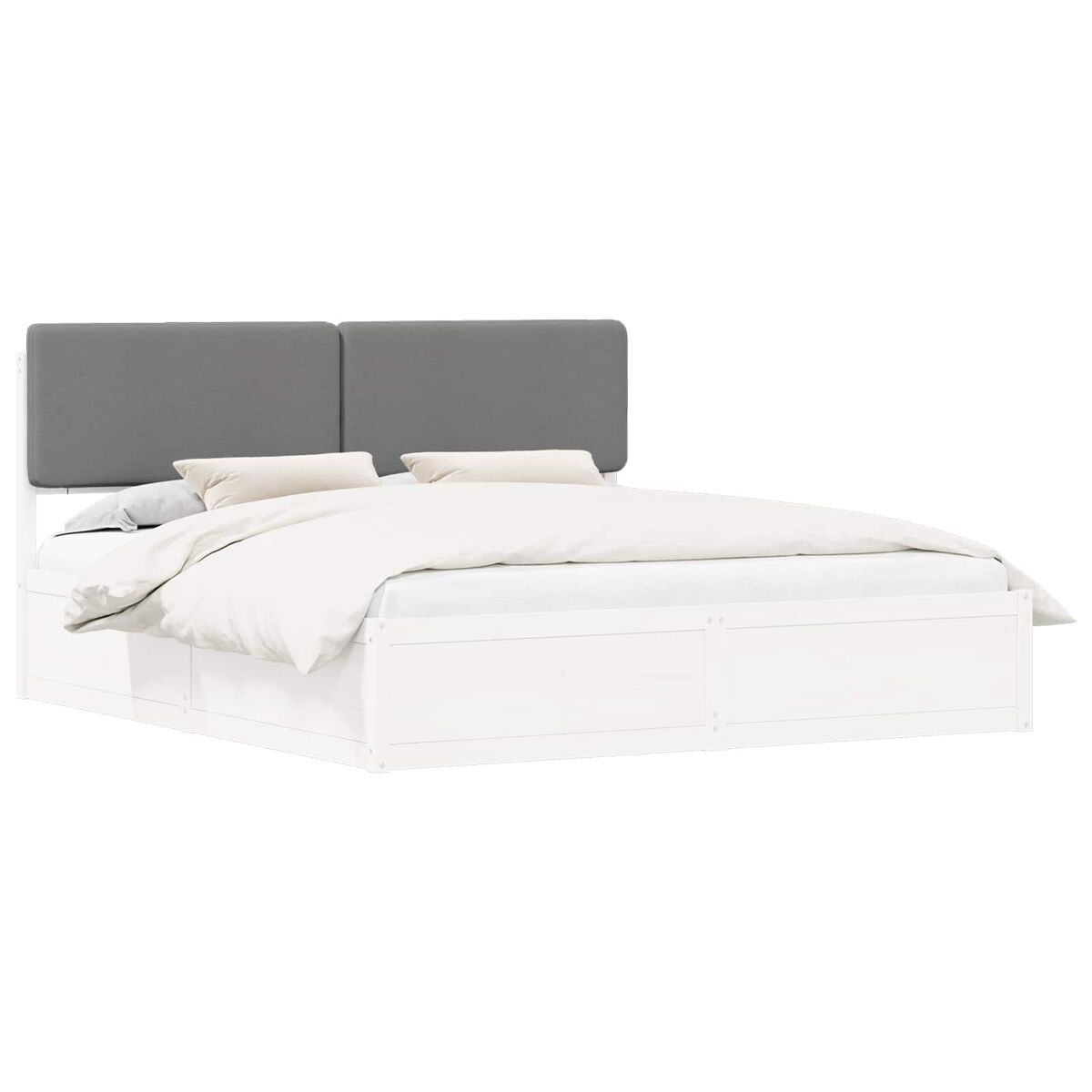 Estructura de cama matrimonial estilo con cabecera tapizada gris claro