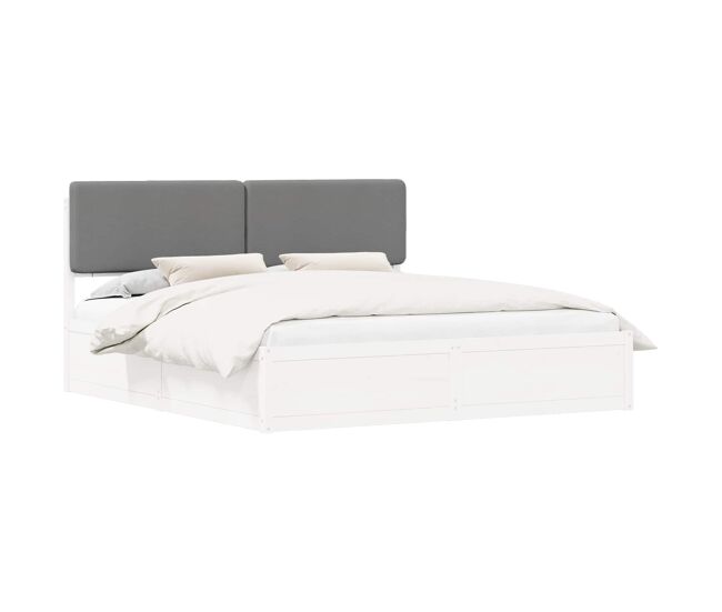 Estructura de cama matrimonial estilo con cabecera tapizada gris claro
