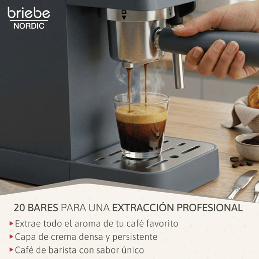 Briebe SKT1209GRY Nordic Conjunto Máquina de Café de 20 Bar Cápsulas e Café Moído + Chaleira Elétrica 1,7L + Torradeira de Pão 2 Fendas Largas, 1350, Cinza