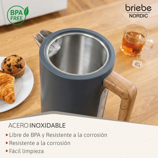 Briebe SKT1209GRY Nordic Conjunto Máquina de Café de 20 Bar Cápsulas e Café Moído + Chaleira Elétrica 1,7L + Torradeira de Pão 2 Fendas Largas, 1350, Cinza