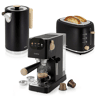 Briebe SKT1209BLK Nordic Conjunto Máquina de Café de 20 Bar Cápsulas e Café Moído + Chaleira Elétrica 1,7L + Torradeira de Pão 2 Fendas Largas, 1350, Preto
