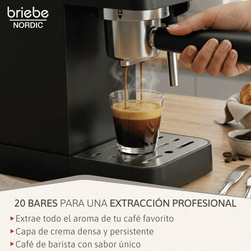 Briebe SKT1209BLK Nordic Conjunto Máquina de Café de 20 Bar Cápsulas e Café Moído + Chaleira Elétrica 1,7L + Torradeira de Pão 2 Fendas Largas, 1350, Preto