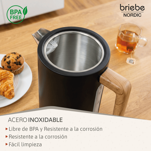 Briebe SKT1209BLK Nordic Conjunto Máquina de Café de 20 Bar Cápsulas e Café Moído + Chaleira Elétrica 1,7L + Torradeira de Pão 2 Fendas Largas, 1350, Preto