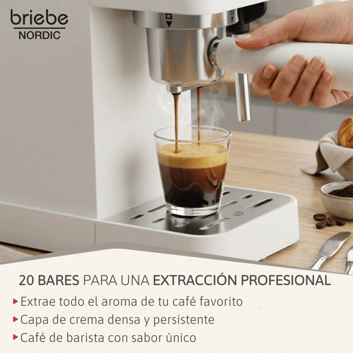 Briebe SKT1209WHT Nordic Conjunto Máquina de Café de 20 Bar Cápsulas e Café Moído + Chaleira Elétrica 1,7L + Torradeira de Pão 2 Fendas Largas, 1350, Branco