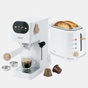 Briebe SKT1221WHT Nordic Conjunto Máquina de Café 20 Bar Cápsulas e Café Moído + Torradeira de Pão 2 Fendas Largas, 1350, Branco