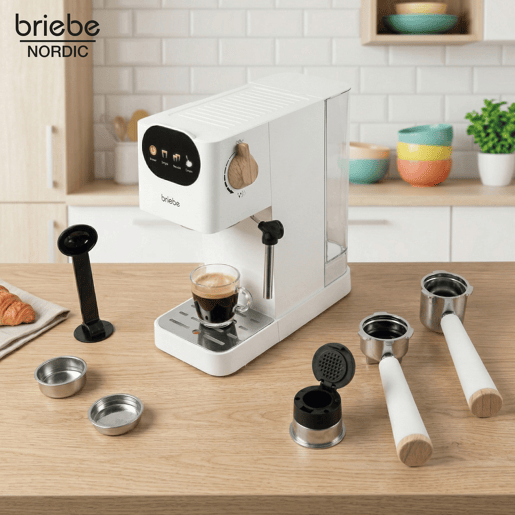 Briebe SKT1221WHT Nordic Conjunto Máquina de Café 20 Bar Cápsulas e Café Moído + Torradeira de Pão 2 Fendas Largas, 1350, Branco