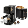 Briebe SKT1221BLK Nordic Conjunto Máquina de Café 20 Bar Cápsulas e Café Moído + Torradeira de Pão 2 Fendas Largas, 1350, Preto
