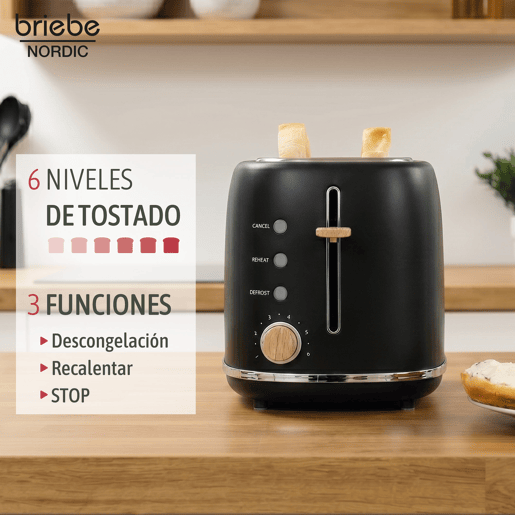 Briebe SKT1221BLK Nordic Conjunto Máquina de Café 20 Bar Cápsulas e Café Moído + Torradeira de Pão 2 Fendas Largas, 1350, Preto
