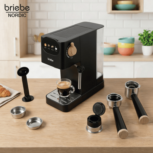 Briebe SKT1221BLK Nordic Conjunto Máquina de Café 20 Bar Cápsulas e Café Moído + Torradeira de Pão 2 Fendas Largas, 1350, Preto