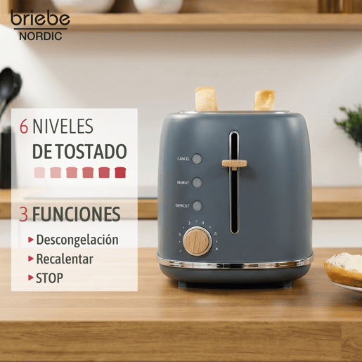 Briebe SKT1221GRY Nordic Conjunto Máquina de Café 20 Bar Cápsulas e Café Moído + Torradeira de Pão 2 Fendas Largas, 1350, Cinza