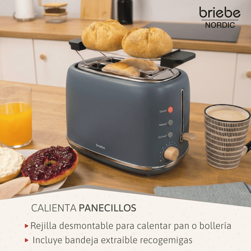 Briebe SKT1221GRY Nordic Conjunto Máquina de Café 20 Bar Cápsulas e Café Moído + Torradeira de Pão 2 Fendas Largas, 1350, Cinza