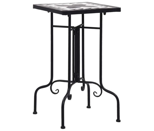 Mesa de exterior mosaico cerámica negro/blanco 56x35x35 cm