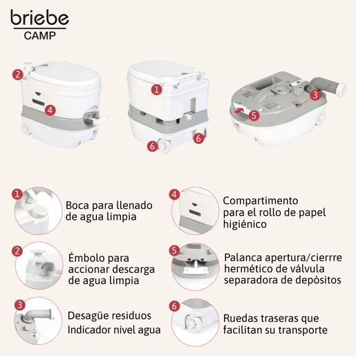 Briebe WC1196W Sanita Química Portátil com Rodas 24L Camper, Campismo, Caravana, Auto Caravana, WC, , Branco
