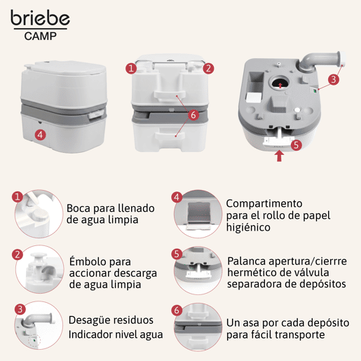 Briebe WC1195W Sanita Química Portátil para Adultos 24L Camper, Campismo, Caravana, Auto Caravana, WC, , Branco
