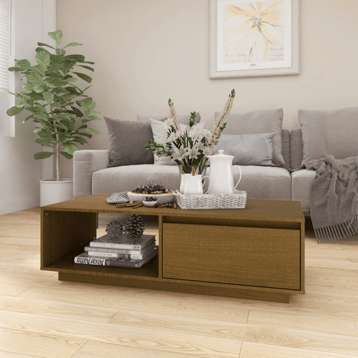 Mesa de Centro, Mesa baixa, 110x50x33,5 cm pinho maciço castanho mel