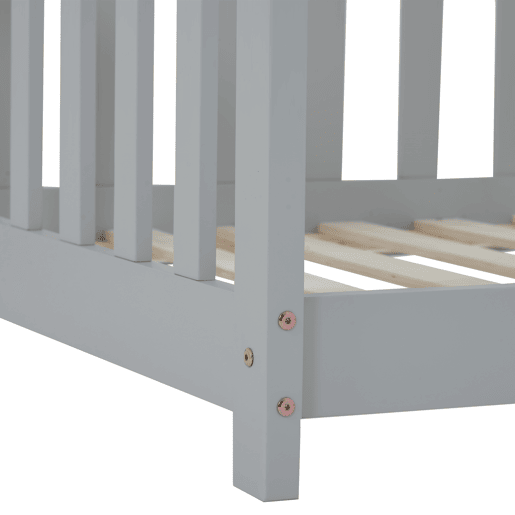 Cabina-cama para crianças 90x200cm em madeira maciça com proteção anti-queda e estrado de ripas - Cinzento