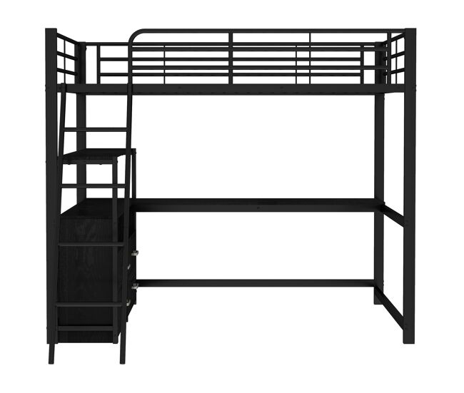Cama alta 140x200cm - escritorio esquinero con cajones - en mdf y metal - negro