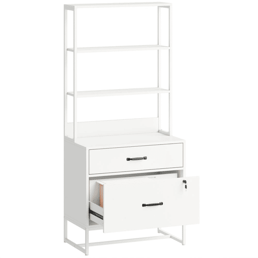 HOMCOM Arquivador com Prateleiras Móvel de Escritório com Prateleiras Gaveta para Arquivos A4 e Carta e Suporte para Impressora Estante Vertical para Escritório 70x40x157 cm Branco