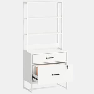 HOMCOM Arquivador com Prateleiras Móvel de Escritório com Prateleiras Gaveta para Arquivos A4 e Carta e Suporte para Impressora Estante Vertical para Escritório 70x40x157 cm Branco