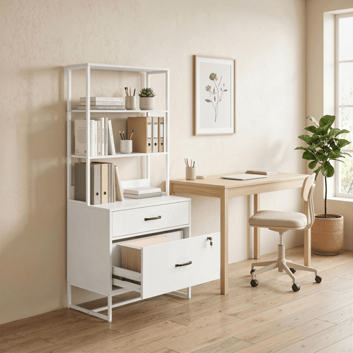 HOMCOM Arquivador com Prateleiras Móvel de Escritório com Prateleiras Gaveta para Arquivos A4 e Carta e Suporte para Impressora Estante Vertical para Escritório 70x40x157 cm Branco