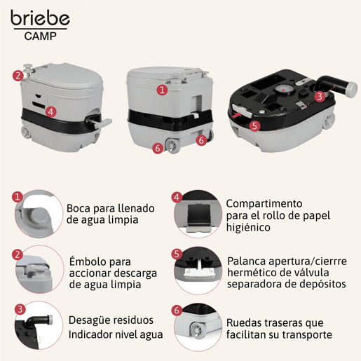 Briebe WC1196G Sanita Química Portátil com Rodas 24L Camper, Campismo, Caravana, Auto Caravana, WC, , Cinza