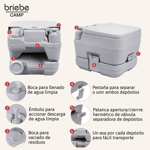 Briebe WC1194 Sanita Química Portátil para Adultos 10L Camper, Campismo, Caravana, Auto Caravana, WC, , Cinza