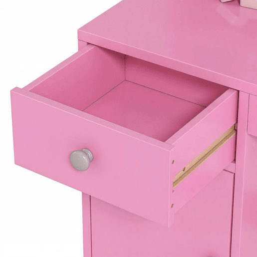 AIYAPLAY Toucador de Maquilhagem Infantil, Toucador para Meninas com Banquinho e Espelho com Luzes LED, 1 Gaveta, Armário e 5 Prateleiras, para Crianças de 3 a 8 Anos, Rosa AIYAPLAY Toucador de Maquilhagem Infantil, Toucador para Meninas com Banquinho e Espelho com Luzes LED, 1 Gaveta, Armário e 5 Prateleiras, para Crianças de 3 a 8 Anos, Rosa