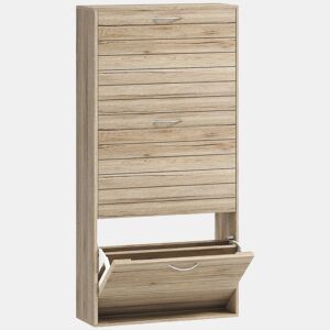 HOMCOM Sapateiro Estreito com 3 Portas Basculantes e Prateleiras Ajustáveis para 12 Pares de Sapatos, Ideal para Corredores e Espaços Pequenos, Carvalho