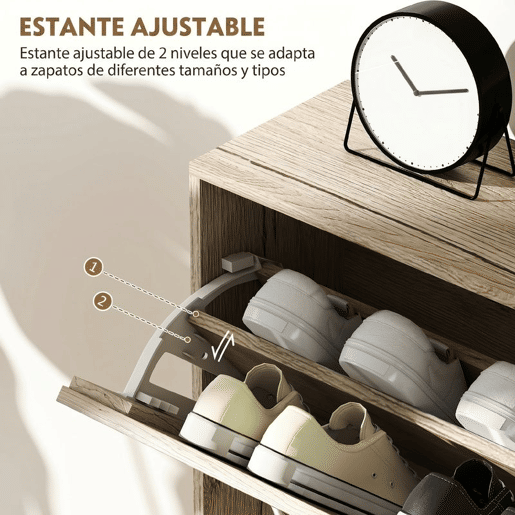 HOMCOM Sapateiro Estreito com 3 Portas Basculantes e Prateleiras Ajustáveis para 12 Pares de Sapatos, Ideal para Corredores e Espaços Pequenos, Carvalho