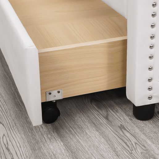 Cama de adulto estofada em pele - 140x200cm - com 2 gavetas - Branco