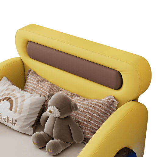 Cama de criança 90x200cm - Cama almofadada em forma de carro com rodas iluminadas - Amarelo