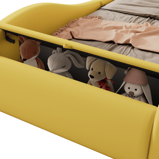 Cama de criança 90x200cm - Cama almofadada em forma de carro com rodas iluminadas - Amarelo