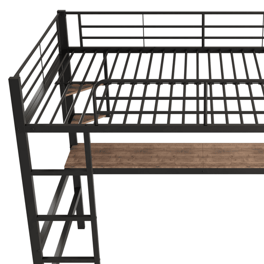 Cama mezzanine em ferro - 90x200cm - com secretária e 5 prateleiras - Preto