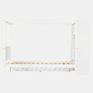 Cama individual 90x200 - Cama infantil com proteção, arrumação com 5 gavetas e rodízios - Branco+Natural