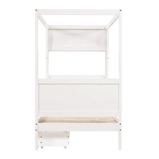 Cama individual 90x200 - Cama infantil com proteção, arrumação com 5 gavetas e rodízios - Branco+Natural