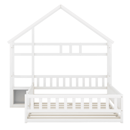 Cama de cabina para crianças 140x200 cm com mesa de cabeceira e grades de proteção - estrado - Branco