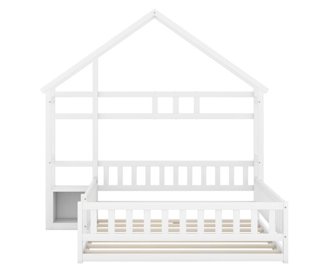 Cama infantil cabina 140x200 cm con mesita de noche y barandillas de seguridad - somier - blanco