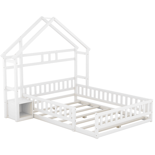 Cama de cabina para crianças 140x200 cm com mesa de cabeceira e grades de proteção - estrado - Branco
