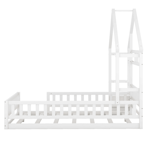 Cama de cabina para crianças 140x200 cm com mesa de cabeceira e grades de proteção - estrado - Branco